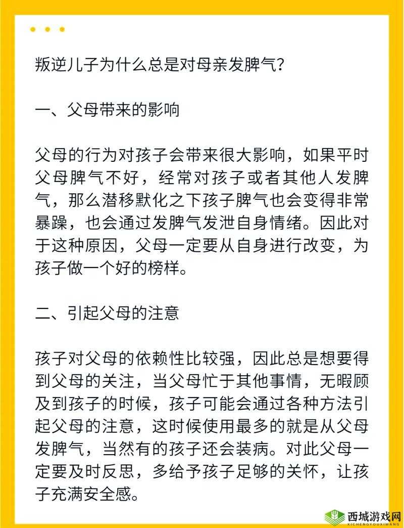 叛逆儿子与暴躁老妈的冲突表现