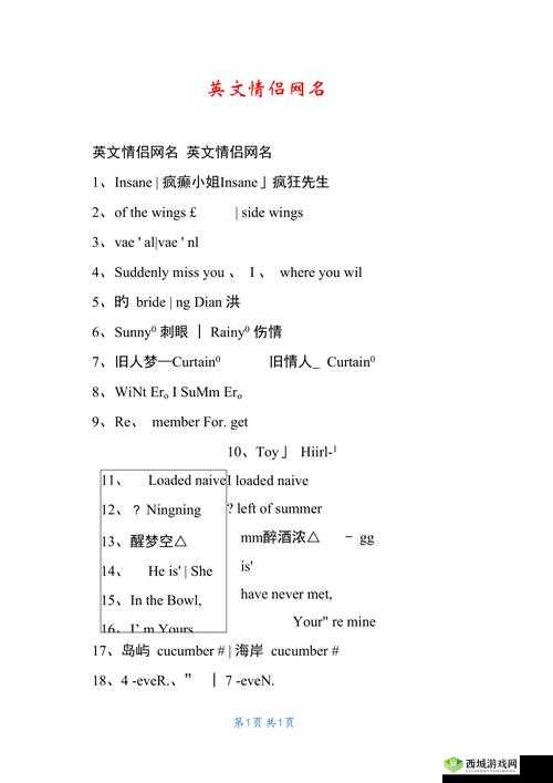 2024 欧美个性情侣网名精选：浪漫与独特的情感标识